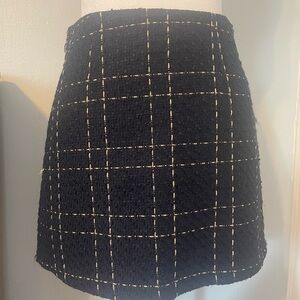 Forever 21 Navy & Gold Plaid Tweed Mini Skirt